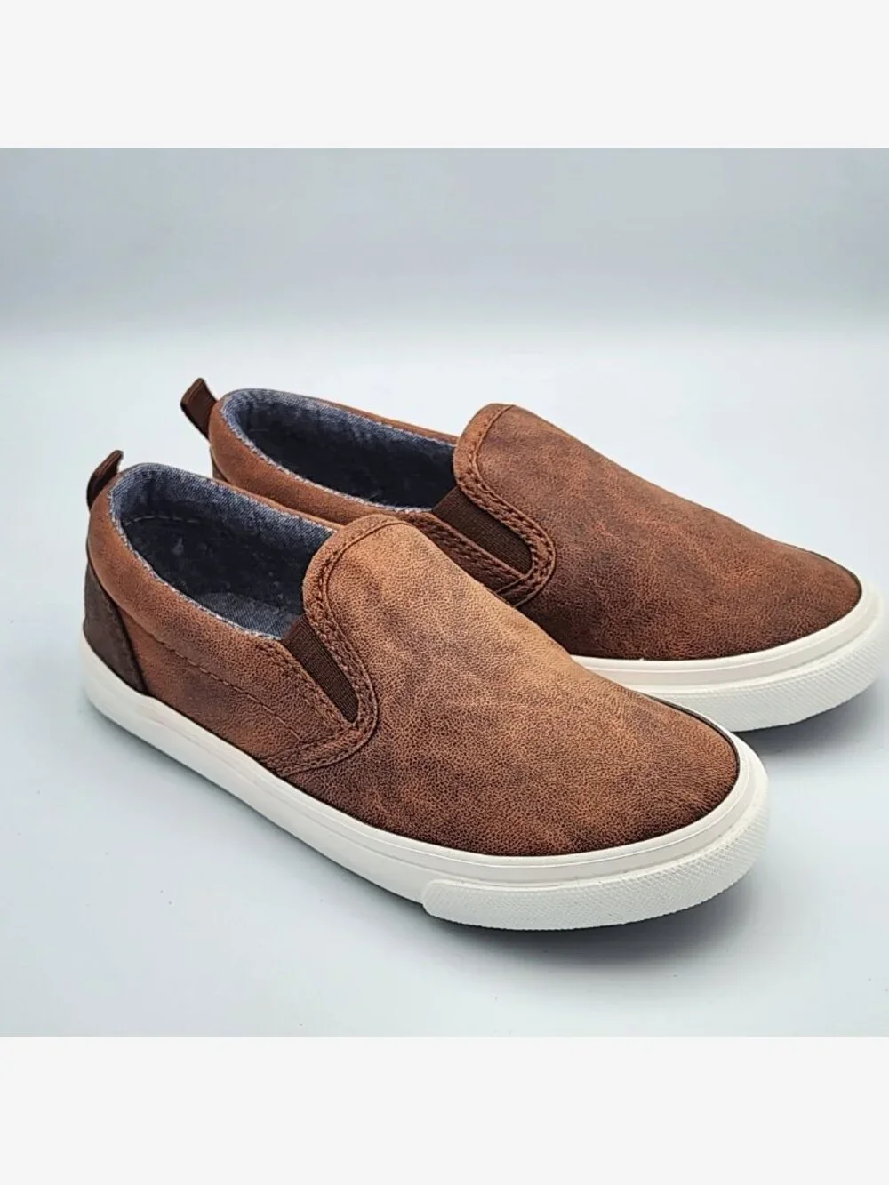 Brown Leather Slip-On Sneakers | Kid's 9